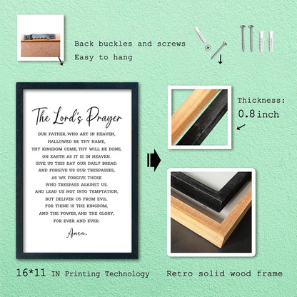 LuZhiQiang The Lords Prayer Wall Decor 16"×11" Our Father Prayer Bible Verse Sign Wood Framed Wall Hanging Art (Black)