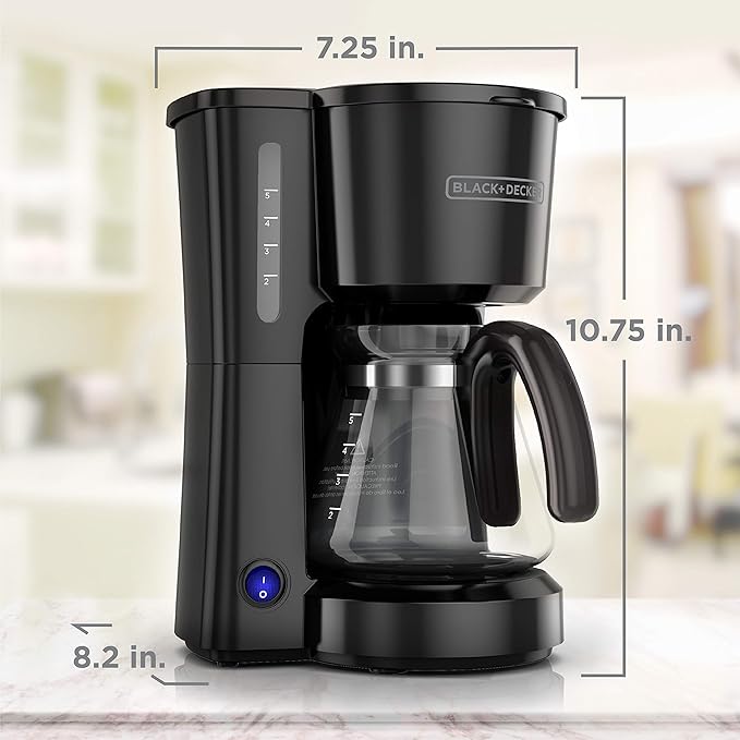 BLACK+DECKER 5-Cup Coffee Maker with On/Off Switch, Sneak-A-Cup Feature, and Easy-View Water Window, Black