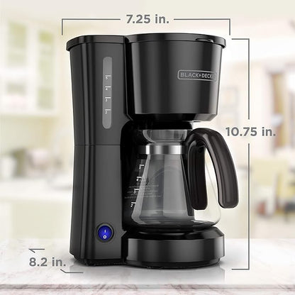 BLACK+DECKER 5-Cup Coffee Maker with On/Off Switch, Sneak-A-Cup Feature, and Easy-View Water Window, Black