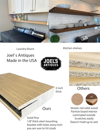 joelsantiques 72 Inch Wooden Floating Shelves for Wall - 72x8x2 in - Made of Natural Wood - Long Wall Shelves for Bedroom - Perfect for Living Room, Kitchen - Black