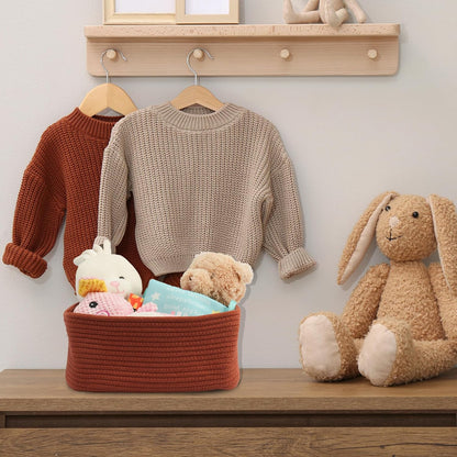 Small Woven Storage Baskets 13“X9”X5“ Decorative Rope Bins for Organizing Shelves, Closets, and Toys, Empty Gift Baskets, Cute Organizer Basket for Home and Office (rustic, Large)