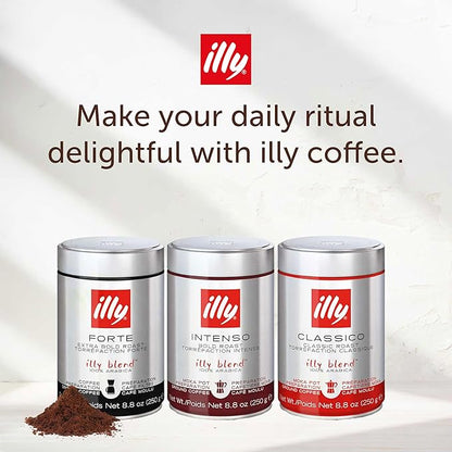 illy Ground Moka Coffee, Classico Medium Roast, 100% Arabica, Premium Italian Coffee, Pre-Ground for Moka Pot or Stovetop Brewing, 8.8oz, 6 Pack