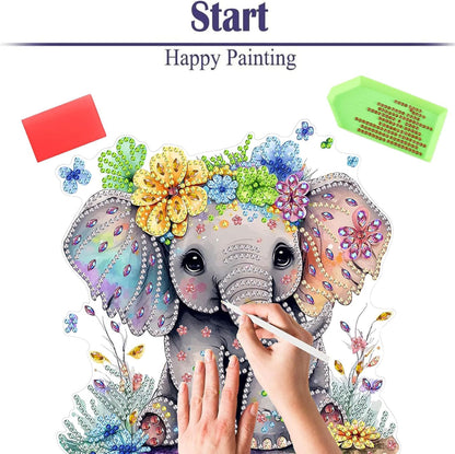 Diamond Painting Kits for Adults Beginners, 5D Full Drill Elephant Crystal Art Desktop Ornament, DIY Single Sided Home Office Desk Decor, Creative Craft Gift Set with Tools