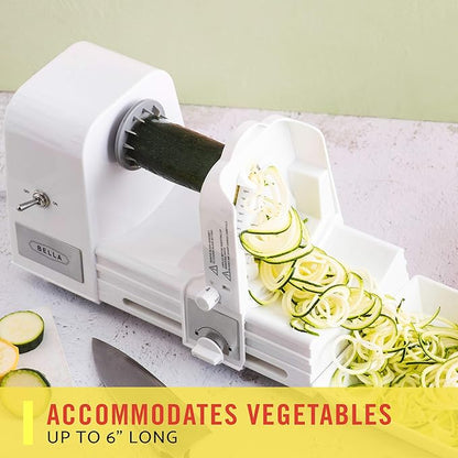 BELLA 4-in-1 Automatic Electric Spiralizer & Slicer, Quickly Prep Healthy Veggie or Fruit Spaghetti, Noodles or Ribbons, Easy To Clean, Recipe Book Included, White, 14641