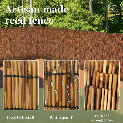 Brown 2 Pack 4FT X 16.4FT Reed Fencing Roll, Balcony Privacy Shade Reed Bamboo Fencing Garden Fence Border, Wind Block Sunshade Fence Screen for Outdoor Yard Patio Flower Bed Edge