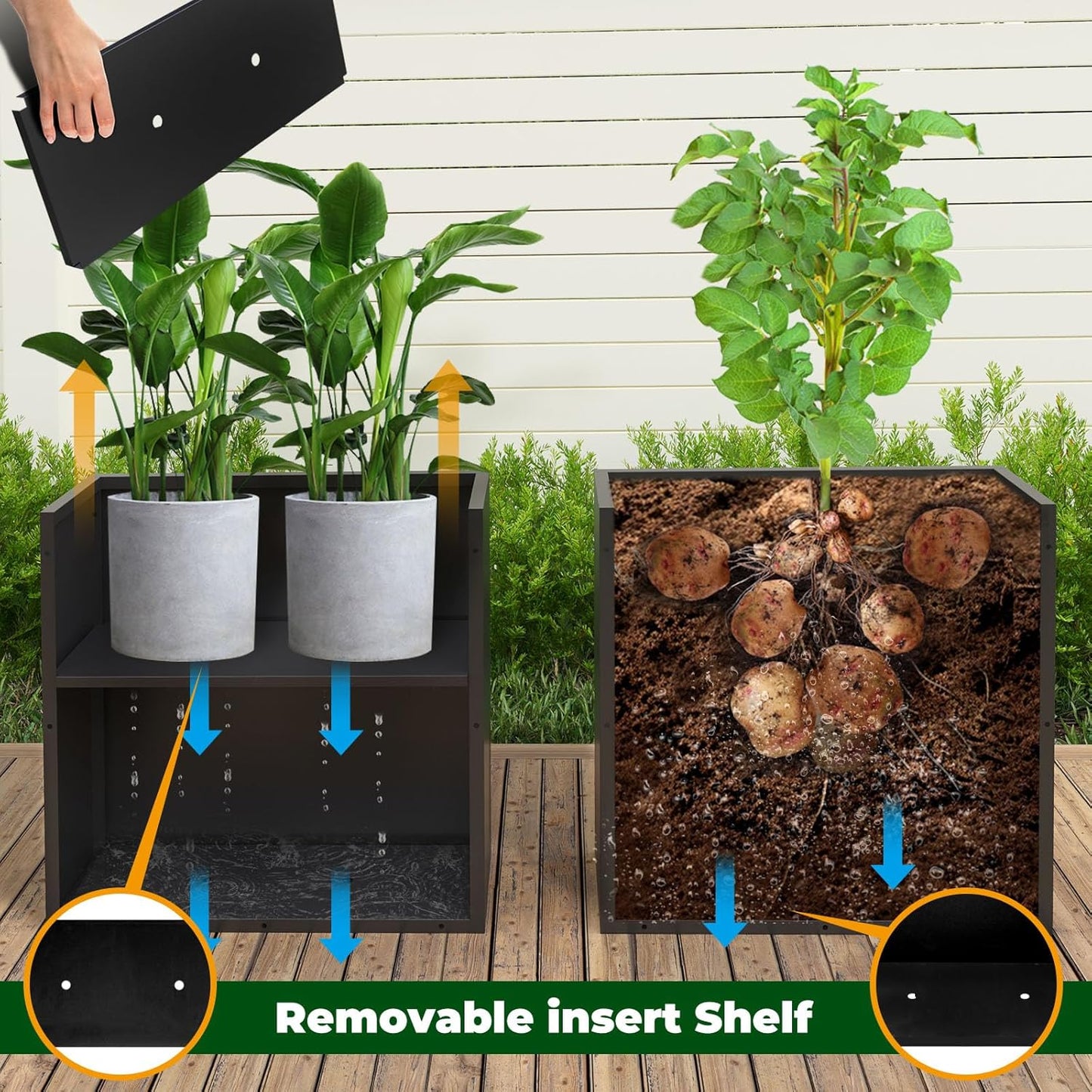 Black Steel Metallic Heavy Planter for Outdoor Plants 30"x12"x24" Outdoor Metal Planter Spliced Flower Pot with Partitions for Outside,Indoor,Garden (Black, 30 * 12 * 24)