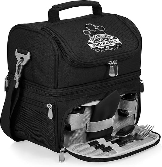 PICNIC TIME Harry Potter Quidditch Pranzo Lunch Bag, Insulated Lunch Box with Utensil Set, Lunch Cooler Bag, (Black), 11 x 7.5 x 12