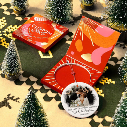 Bemaystar Personalized First Christmas Married Ornament 2025 - Personalized Photo Ornaments with Text Date, Custom 1st Christmas Married Ornament, Customized Xmas Gifts for Newlywed, Couples