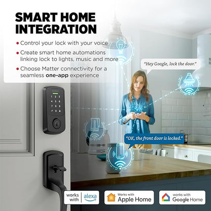 Kwikset Aura Reach Smart Lock Matter Over Thread and Bluetooth Enabled Keyless Entry Door Lock Deadbolt, BHMA Certified, Proximity Wakeup, Geofence Auto-Unlock Matte Black