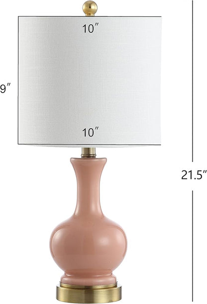 JONATHAN Y 22" Light Coral/Brass Gold Modern Glass Table Lamp Set of 2, Brass Gold Bedside Lamp with White Linen Shade for Bedroom Living Room, LED Bulbs Included (JYL4033D-SET2)