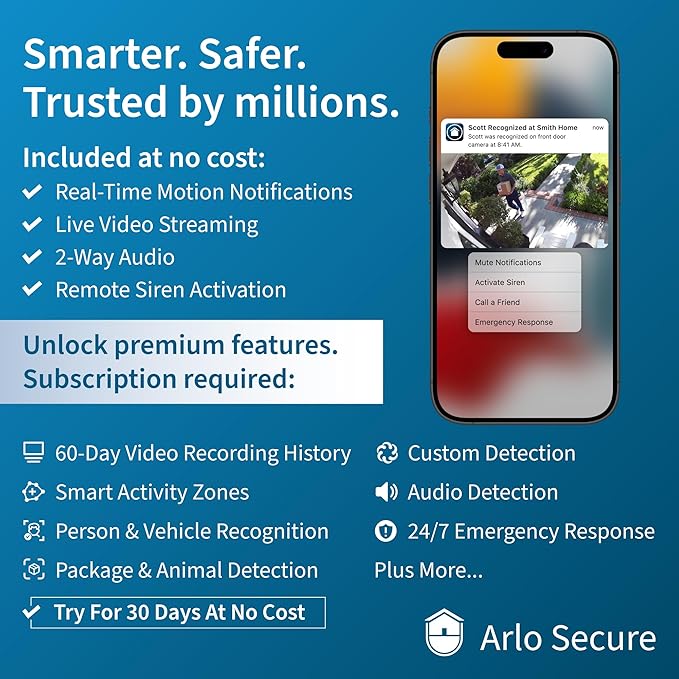 Arlo Pro 5S XL Spotlight Security Camera 2K HDR | Indoor/Outdoor | Band Wi-Fi Connects to Strongest Network | Longer Battery Life, 12X Zoom, Color Night Vision, 2-Way Audio - White, 3 Pack