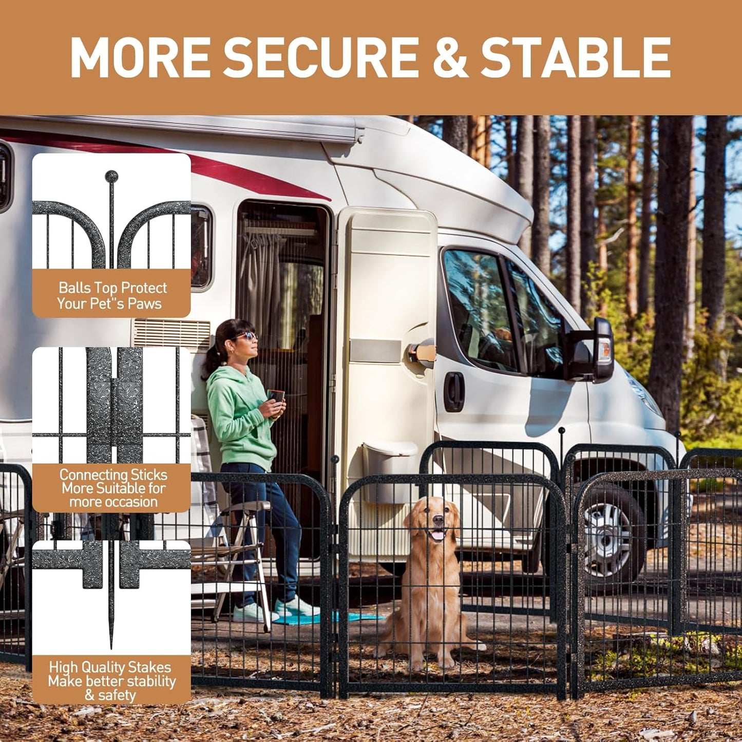 Metal Dog Playpen, 40" Inch Height 32 Panels, Large Dog Fence for Large/Medium/Small Dogs Indoor & Outdoor Bliss, Perfect Dog Pen for Camping, Yard and RV | Black-Silver