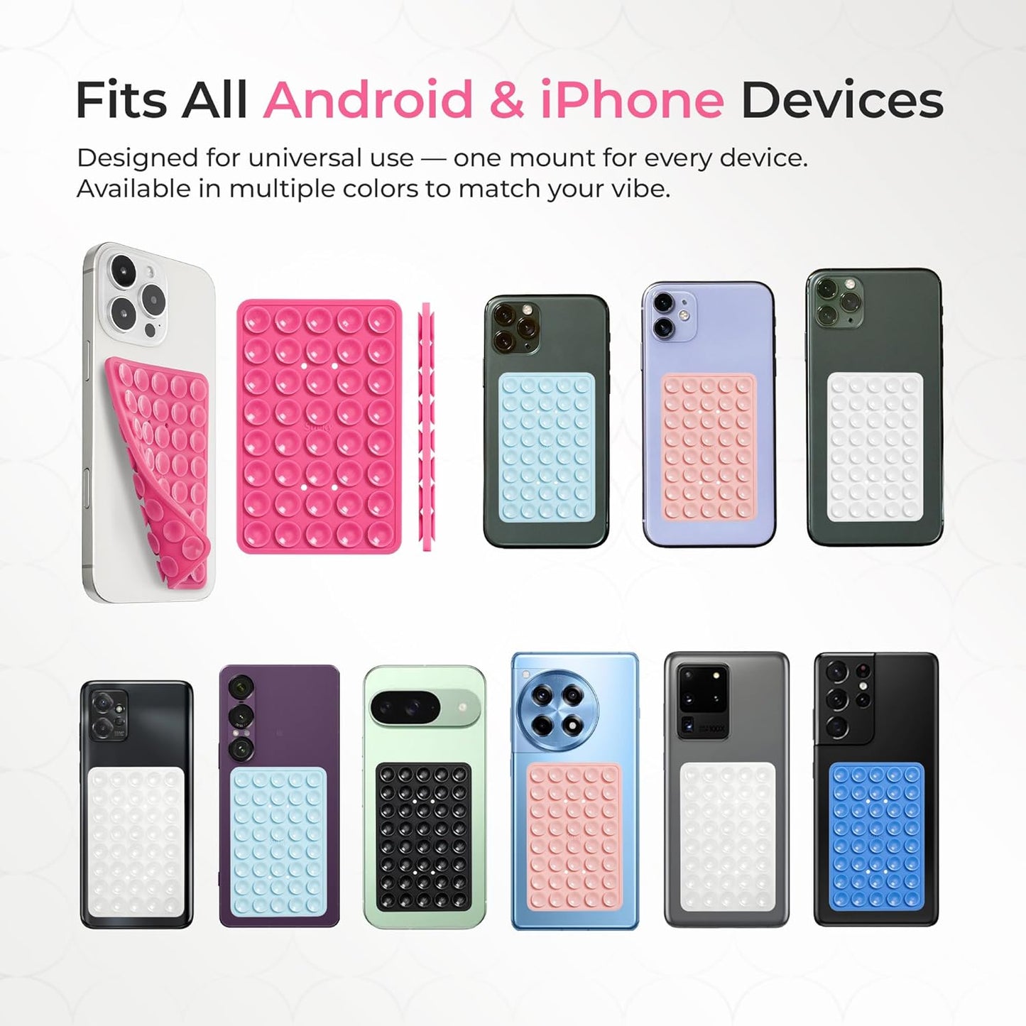 SUCKY Silicone Suction Phone Case Adhesive Mount - Anti-Slip Holder, Hands-Free Fidget Toy, Phone Accessory for iPhone and Android (Baby Blue, Double V2)