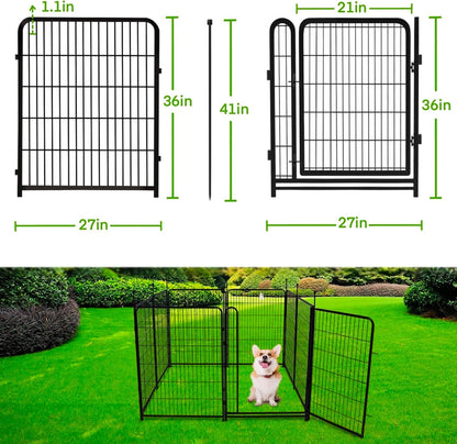 Tall Garden Fence,Wide Gate Low Threshold Fence for Garden, 36in(H) 4 Panels Total 8.9 Ft(L) Animal Barrier Fence,Flower Bed Fencing, Dog Fences Outdoor for Yard