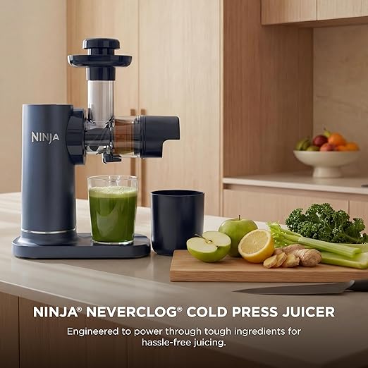 Ninja NeverClog Cold Press Juicer, Powerful Slow Juicer with Total Pulp Control, Countertop, Electric, 2 Pulp Functions, Dishwasher Safe, 2nd Generation, Blue/Navy, JC151NV