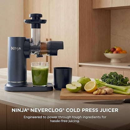 Ninja NeverClog Cold Press Juicer, Powerful Slow Juicer with Total Pulp Control, Countertop, Electric, 2 Pulp Functions, Dishwasher Safe, 2nd Generation, Blue/Navy, JC151NV