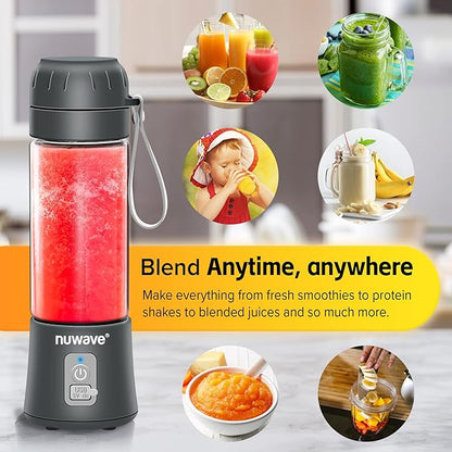 Nuwave Portable Blender for Shakes and Smoothies, On-the-GO Personal Blender with USB-C Rechargeable, 6-Piece-Blade for Crushing Ice, BPA Free 16 Oz Tritan Jar for Travel, Office and Sports