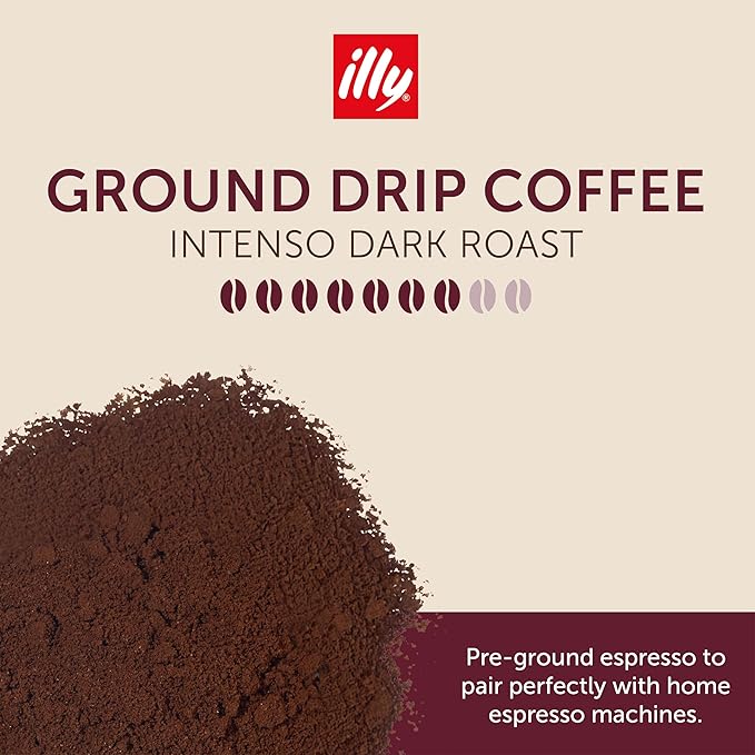 illy Ground Drip Coffee, Intenso Dark Roast, 100% Arabica, Premium Italian Coffee, Pre-Ground for Drip Brewers, 8.8oz, 6 Pack