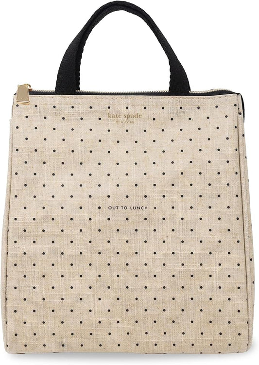 kate spade new york Cute Lunch Bag for Women, Large Capacity Lunch Tote, Adult Lunch Box with Silver Thermal Insulated Interior Lining and Storage Pocket (Out to Lunch)