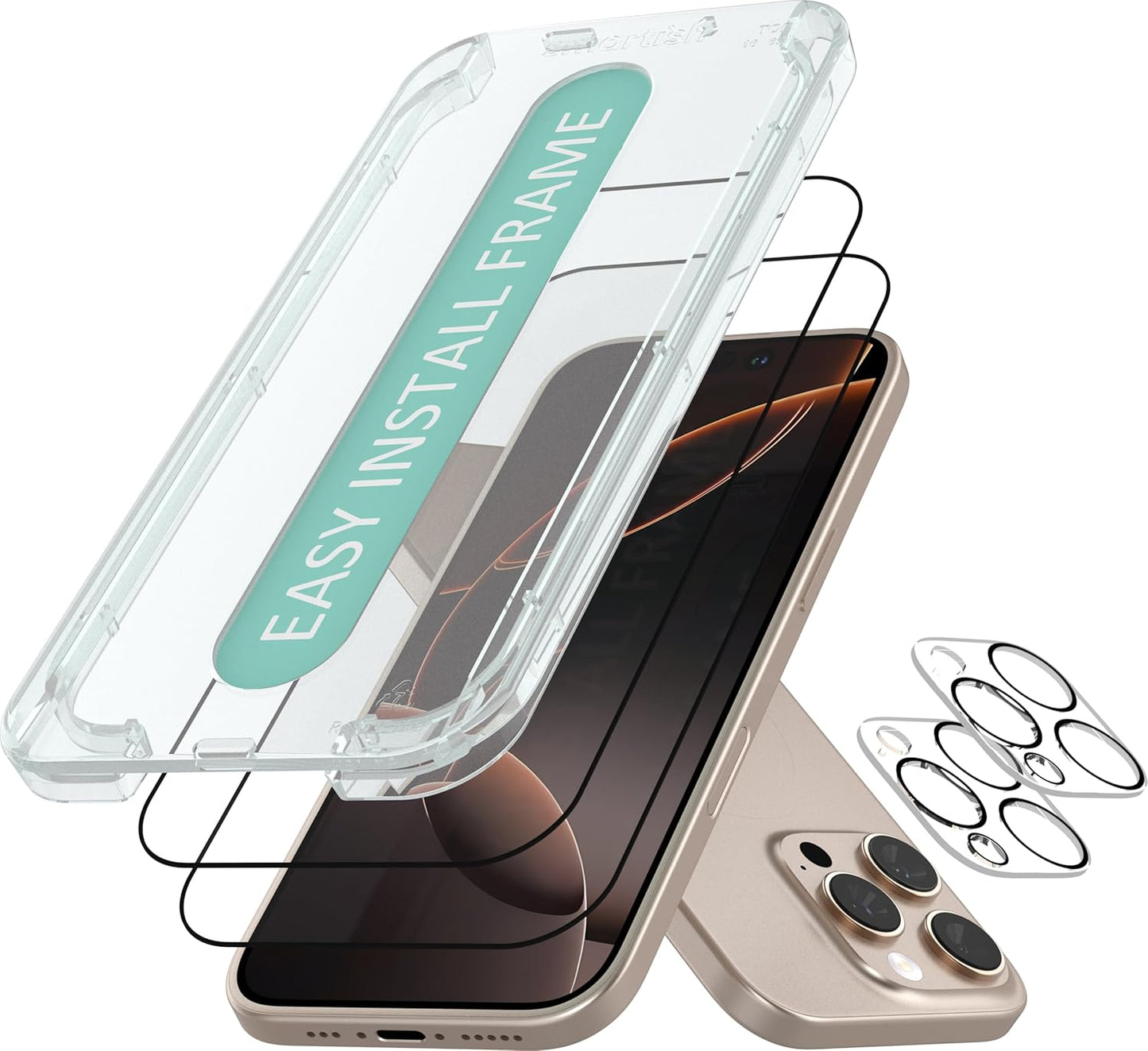 Smartish® iPhone 16 Pro Max Screen Protector + Camera Lens Covers - Tuff Sheet - 2-Pack Tempered Glass 9H Easy Install Frame Case-Friendly - Dynamic Island for Apple iPhone 16 Pro Max - Clear 2-Pack