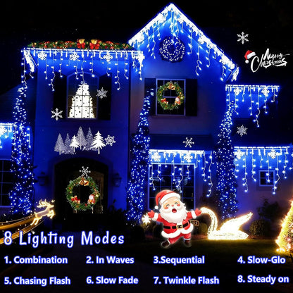 YEGUO 400 LED Blue Icicle Lights Outdoor Waterproof, 33ft 80 Drops Icicle String Lights Connectable, 8 Modes Icicle Christmas Lights with Memory