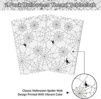 2 Pcs Halloween Tablecloth - Plastic Halloweens Spider Webs Table Cloth, White Disposable Rectangle Spiderweb Table Cover for Halloween Party Decorations Supplies Favors Tables Decor, 108 x 54 Inch
