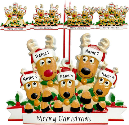 2025 Personalized Christmas Ornaments Family of 2/3/4/5/6/7/8,Custom Deer Christmas Ornaments Deorations with Names,Customized Xmas Ornament Tree Deorations,Personalized Christmas Ornament Gifts
