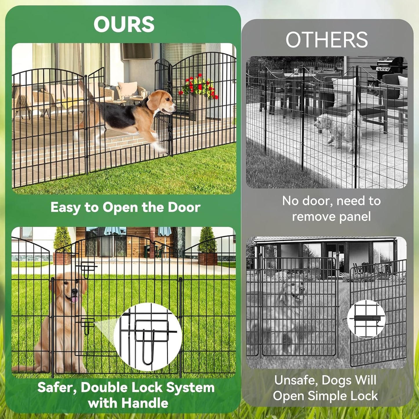 No Dig Decorative Garden Fence with Gate 32in (H) x 24ft (L), 9 Panels + 1 Gate +11 Stakes, Temporary Dog Fencing Outdoor, Rustproof Metal Arched Animal Barrier for Yard, Patio, Flower Bed, Landscape