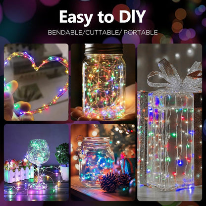 Fairy Lights Battery Operated String Lights 16.4ft 50LED Flashing and Constant Light Waterproof Silver Wire for Christmas DIY Party Bedroom Wedding (Multicolor, 2 Pack)