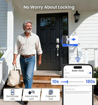 Veise VE012W-H WiFi Smart Front Door Lock Set, Built-in WiFi, App Remote & Voice Control, Fingerprint Keyless Entry Smart deadbolt with Handle, Backlit Keypad, Auto Lock, IP55 Waterproof, Satin Nickel