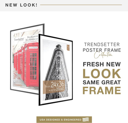 MCS Trendsetter 28x40 Matted Poster Frame with 24x36 Picture Display, Black Vertical & Horizontal Wall Hanging Large Picture Frame for Photos & Posters (1-Pack)
