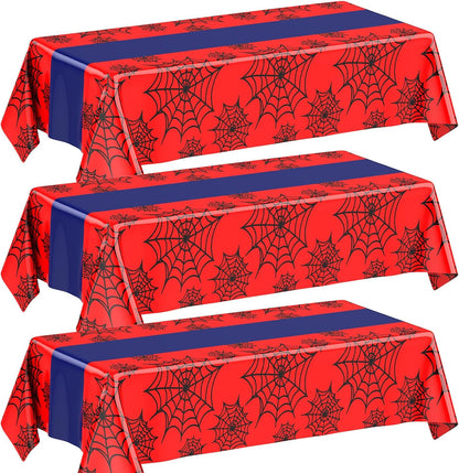 Oudain 3 Pack Spider Theme Birthday Decorations Halloween Purple Black Red Pink Green Web Ghost Bat Tablecloth Cartoon Table Cover Party Favor for Birthday (Black,Red,Spider)