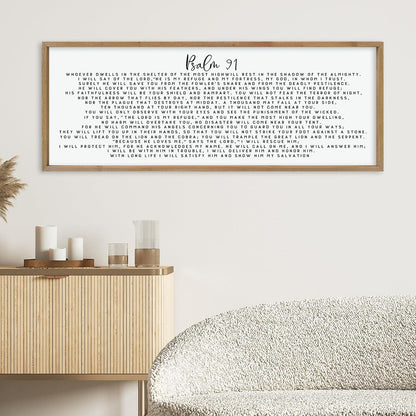 LuZhiQiang Psalm 91 Wall Decor Art 40"×15" Bible Verse Sign for Family Bedroom Christian Large Wood Framed Wall Hanging (Wood)