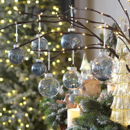 Sea Team Shatterproof Clear Plastic Christmas Ball Ornaments Decorative Xmas Balls Baubles Set with Stuffed Delicate Decorations (100mm/3.94 inch 16-Pack, Stone Blue)
