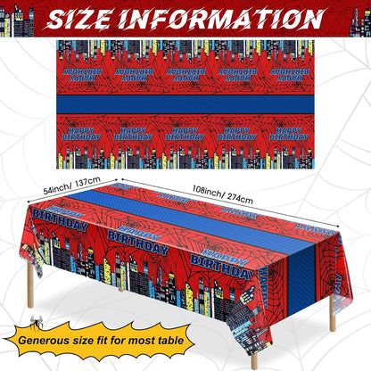 Oudain 3 Pcs Spider Tablecloth 108 x 54 in Red and Blue Plastic Disposable Table Covers City Web Theme Birthday Party Decorations Large Table Cloths for Party Indoor Outdoor (Birthday)