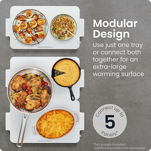 Chefman Everything Warmer Electric Warming Tray, 20” x 16” Modular Expanding Design, Graphene Full-Surface Heating, Food Warming Mat for Parties, Gatherings & Daily Use, Two Tempered Glass Panels