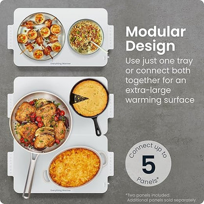 Chefman Everything Warmer Electric Warming Tray, 20” x 16” Modular Expanding Design, Graphene Full-Surface Heating, Food Warming Mat for Parties, Gatherings & Daily Use, Two Tempered Glass Panels