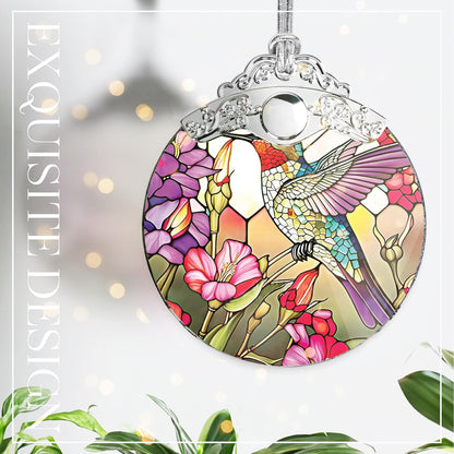 2025 Christmas Ornament, Stained Glass Effections, Christmas Tree 4 Inch Acrylic Ornament Art, White Elephant Gifts Car Interiors Decors, Christmas Decor (Radiant Hummingbird)