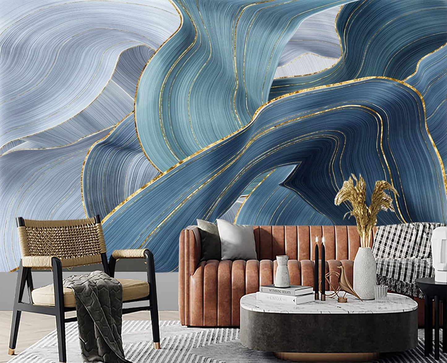 Gilding Marble Blue Wall Mural Wallpaper for Bedroom 178" x 117"