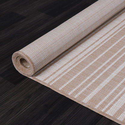 Stripe Outdoor Rug 9x12 Washable Outside Carpet for Indoor Patio Porch Waterproof Easy Cleaning Non Shedding Area Rugs Beige 9 x 12