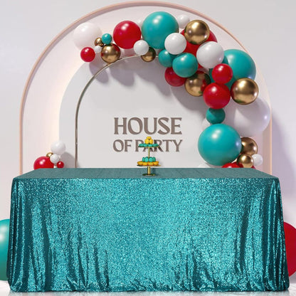 SquarePie Sequin Tablecloth 50 x 72 Inch Teal Sparkly Table Linen for Wedding Party