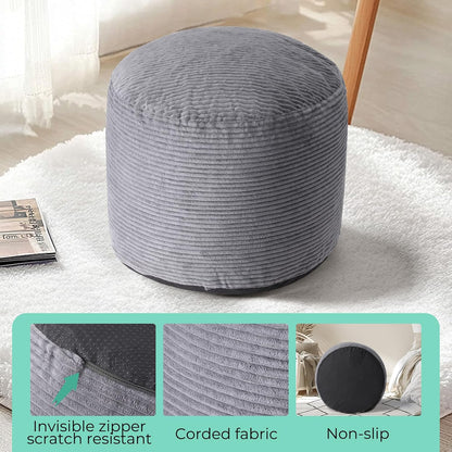 Dual-Size Corduroy Footrest with Hidden Zipper – Ergonomic Memory Foam Ottoman Poufs for Office Desks, Couches & Delicate Floors, Dark Gray 20"x 15"