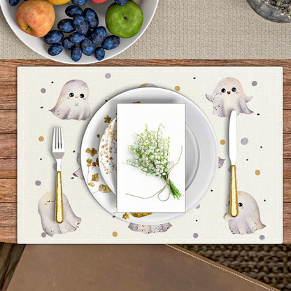 Halloween Placemats Set of 4, Cute Ghost Table Mat for Home Kitchen, Restaurants, Outdoor Linen Washable Place Mats 12x18 inch Party Event Dining Decoration-14