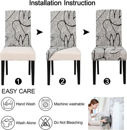 JQinHome Pattern Chair Covers for Dining Room Set of 4, High Stretch Removable Washable Parsons Chair Slipcover for Home Party Hotel Wedding Ceremony (4PCS, Lotus Gray)