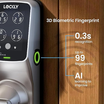 Lockly Secure Pro Smart Lock Wi-Fi, Keyless Entry Digital Keypad Door Lock, 3D Biometric Fingerprint Sensor Front Door with Handle, Voice Control & Auto Lock - Latch Edition
