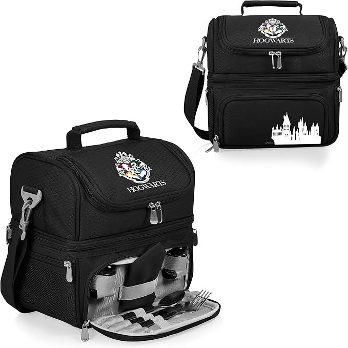 PICNIC TIME Harry Potter Hogwarts Pranzo Lunch Bag, Insulated Lunch Box with Utensil Set, Lunch Cooler Bag, (Black)