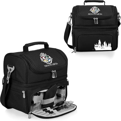 PICNIC TIME Harry Potter Hogwarts Pranzo Lunch Bag, Insulated Lunch Box with Utensil Set, Lunch Cooler Bag, (Black)
