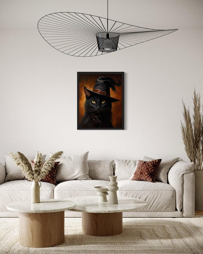 Witch Cat Poster Art Print, Halloween Scary Vintage Wall Art Academia Spooky Painting Decoration for Horror Prints, Gothic Posters Bedroom Decor 89 (Witch Cat, 16 x 20 inches, Unframed)