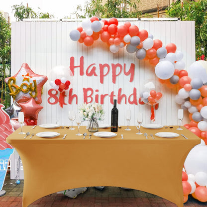 SuperO Waterproof Spandex Table Cover for 8FT Table Universal Fitted Stretch Tablecloth for Party, Banquet, Wedding and Events-Gold