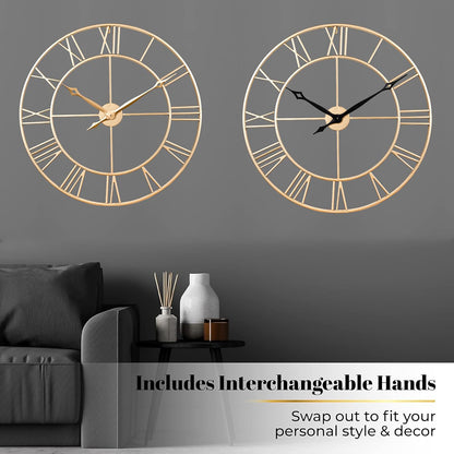 CLXEAST 30 Inch Wall Clock,Large Champagne Gold Metal Roman Numeral Wall Clock, Modern Wall Clocks for Living Room Decor,House Warming Gifts New Home